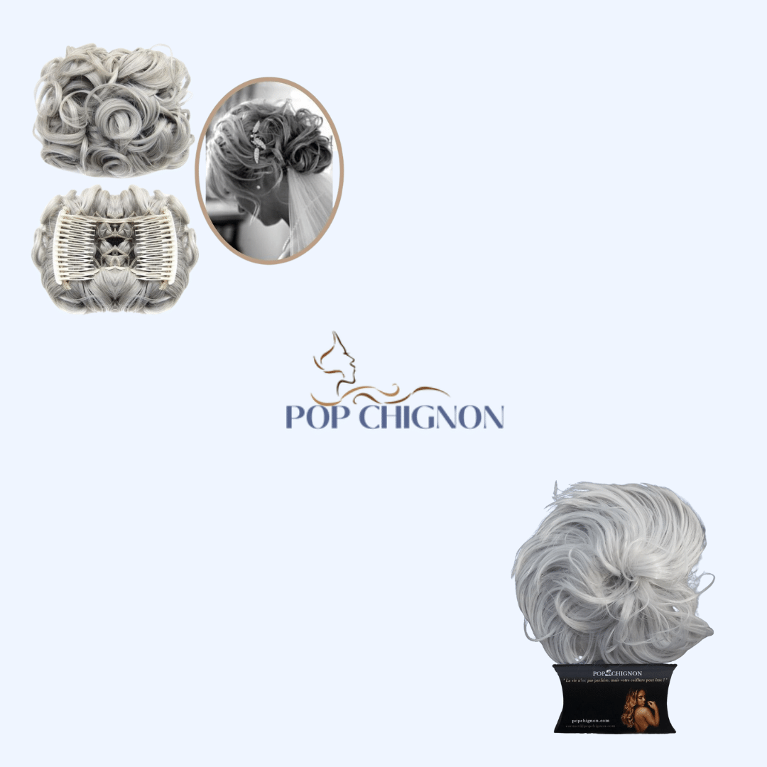 Extension Chignon Mariage Gris | Pop Chignon