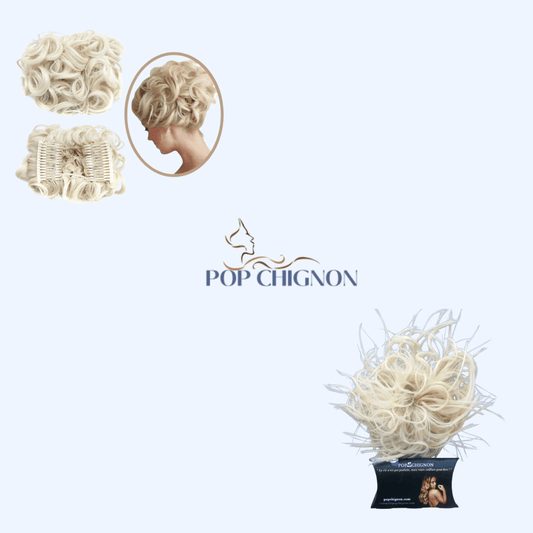 Postiche chignon blond platine pour mariage | postiche chignon mariage