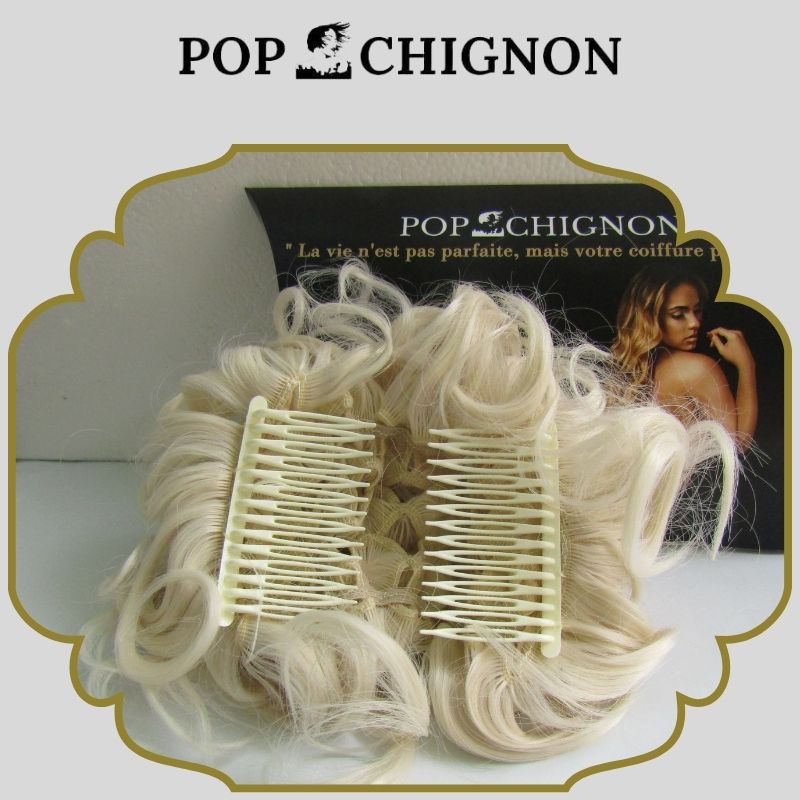 Postiche Bouclé avec clips en Cheveux Blond Polaire