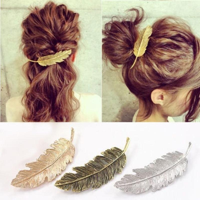 Barrette Dorée Plume