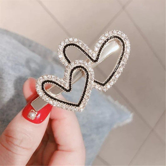 Barrette Double Cœur Strass - Accessoire Cheveux Romantique Femme