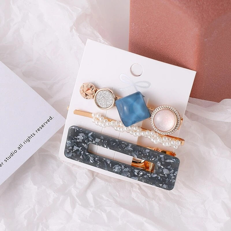 Lot Barrettes Bijoux Arty Gris - Set Accessoires Cheveux Moderne