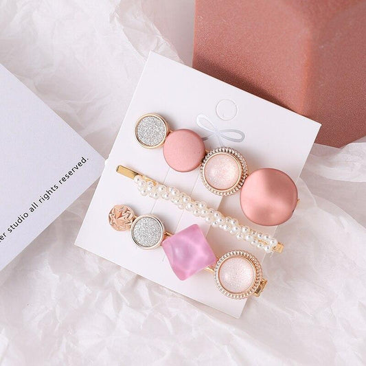 Trio Barrettes Chics Roses - Set Accessoires Cheveux Élégants