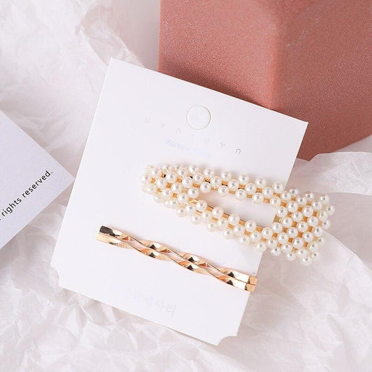 Lot Barrettes Perles et Dorure Fine - Bijoux Cheveux Précieux