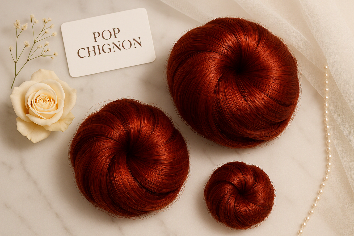 Image 1: Set produit mariage - Assortiment chignons roux flamboyants
