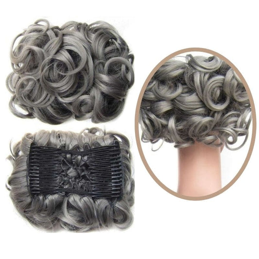 Postiche Chignon Gris | Faux chignon bouclé gris foncé | Pop Chignon