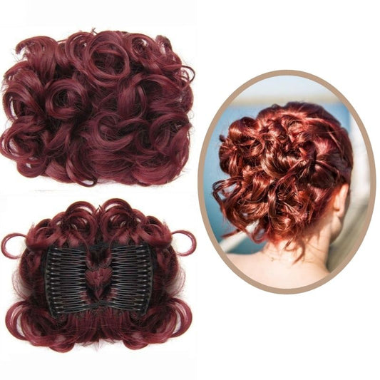 Postiche Cheveux Rouge | Faux chignon bouclé auburn | Pop Chignon