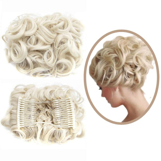 Postiche Chignon bouclé avec Cheveux Blancs |  Pop Chignon