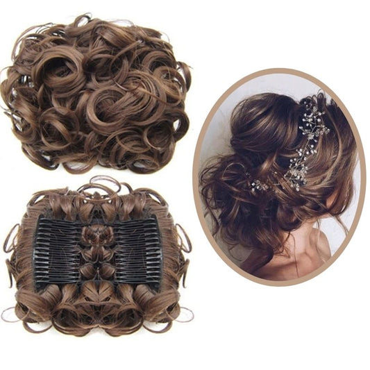 Postiche Femme Chignon | Postiche Chignon Bouclé de couleur Châtain pour Femme | Pop Chignon