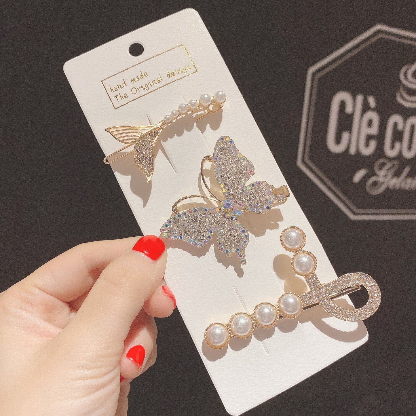 Trio Barrettes Perles Papillon - Bijoux Cheveux Uniques