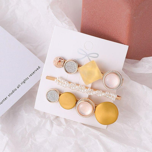 Lot Barrettes Précieuses Jaunes - Set Bijoux Cheveux Dorés Luxe