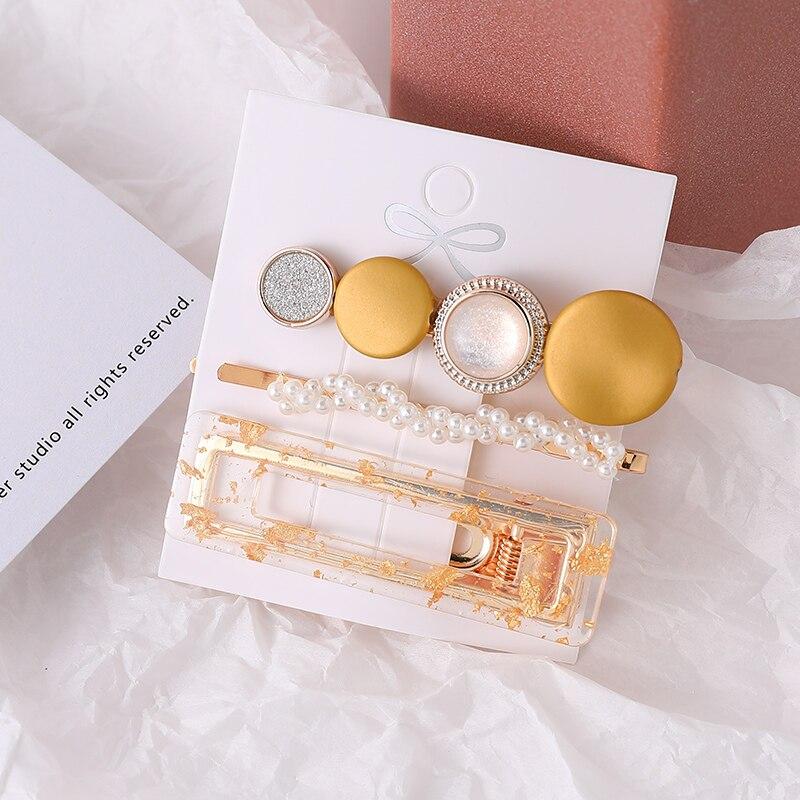 Trio Barrettes Bijoux Jaune Doré - Set Accessoires Cheveux Solaire