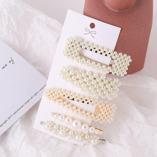 Lot de 5 Barrettes Perles Nacrées - Accessoire Cheveux Élégant Femme