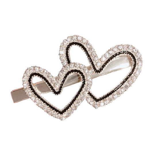 Barrette Double Cœur Strass - Accessoire Cheveux Romantique Femme