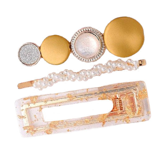 Trio Barrettes Bijoux Jaune Doré - Set Accessoires Cheveux Solaire