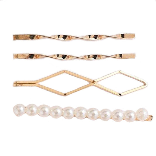 Lot Barrettes Perles Dorées Luxe - Accessoire Cheveux Précieux Femme