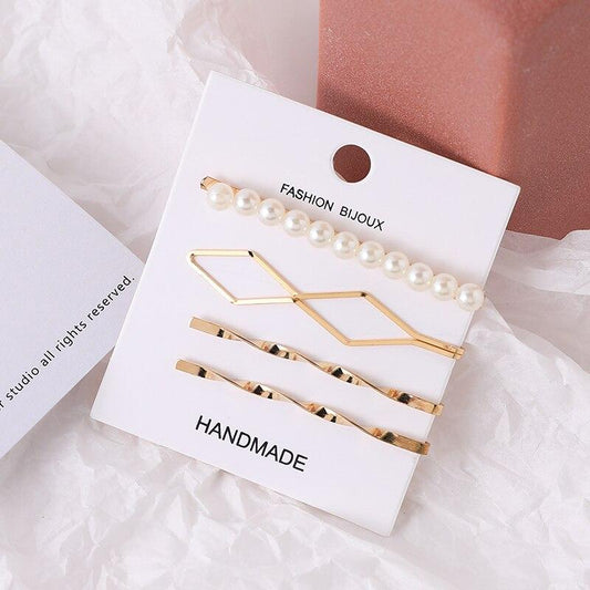 Lot Barrettes Perles Dorées Luxe - Accessoire Cheveux Précieux Femme