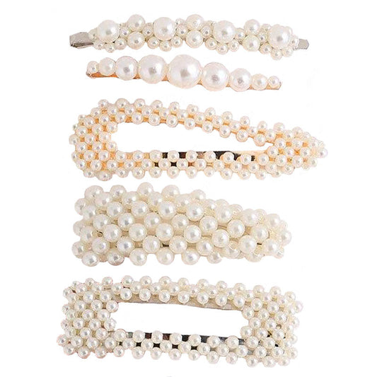 Lot de 5 Barrettes Perles Nacrées - Accessoire Cheveux Élégant Femme