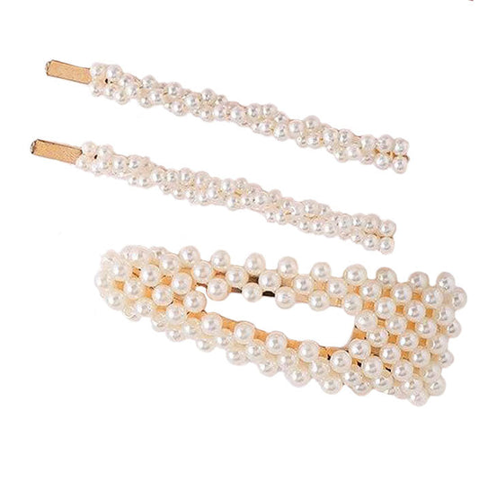 Trio Barrettes Perles Nacrées - Set Bijoux Cheveux Précieux