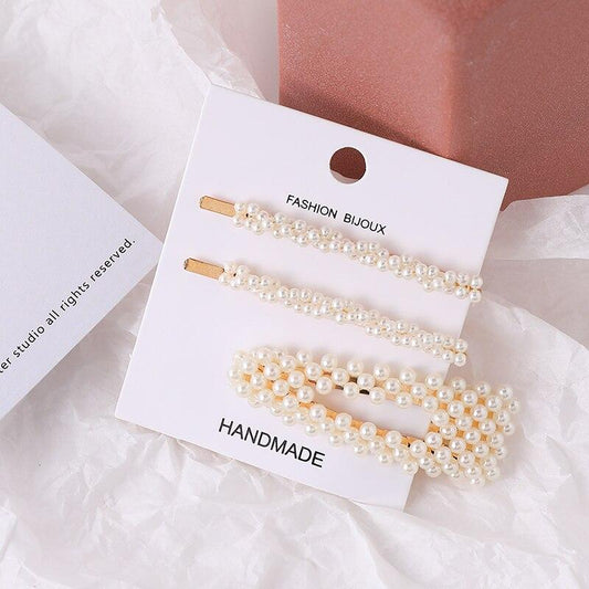 Trio Barrettes Perles Nacrées - Set Bijoux Cheveux Précieux