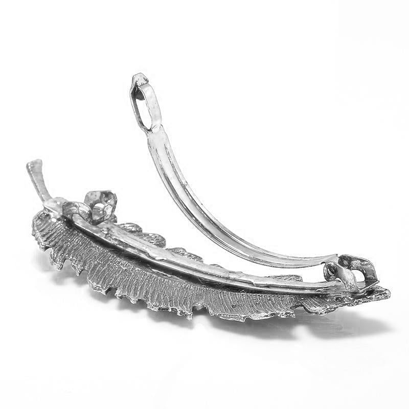 Barrette Plume Argentée - Accessoire Cheveux Bohème Chic Femme