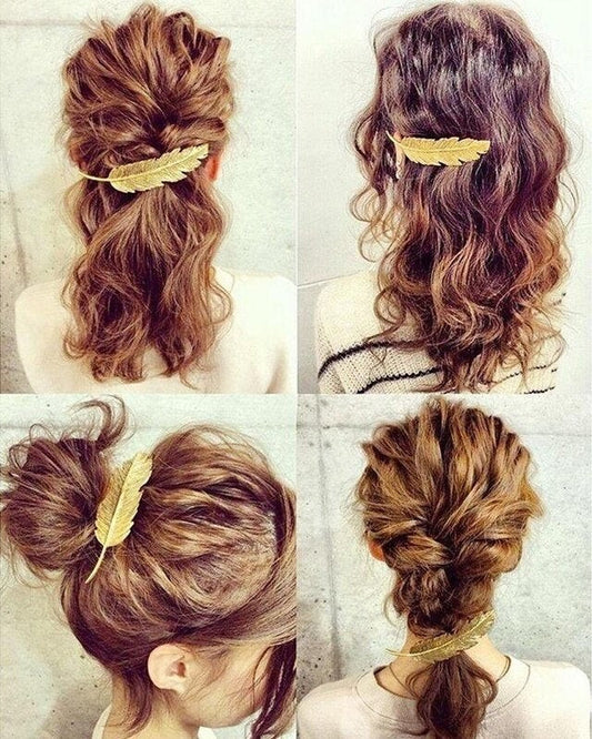 Barrette Dorée Plume - Accessoire Cheveux Bohème Chic Femme