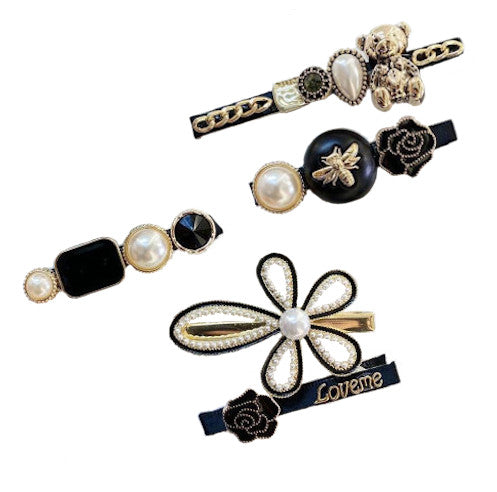 Lot Barrettes Noires et Dorées - Accessoire Cheveux Chic Femme