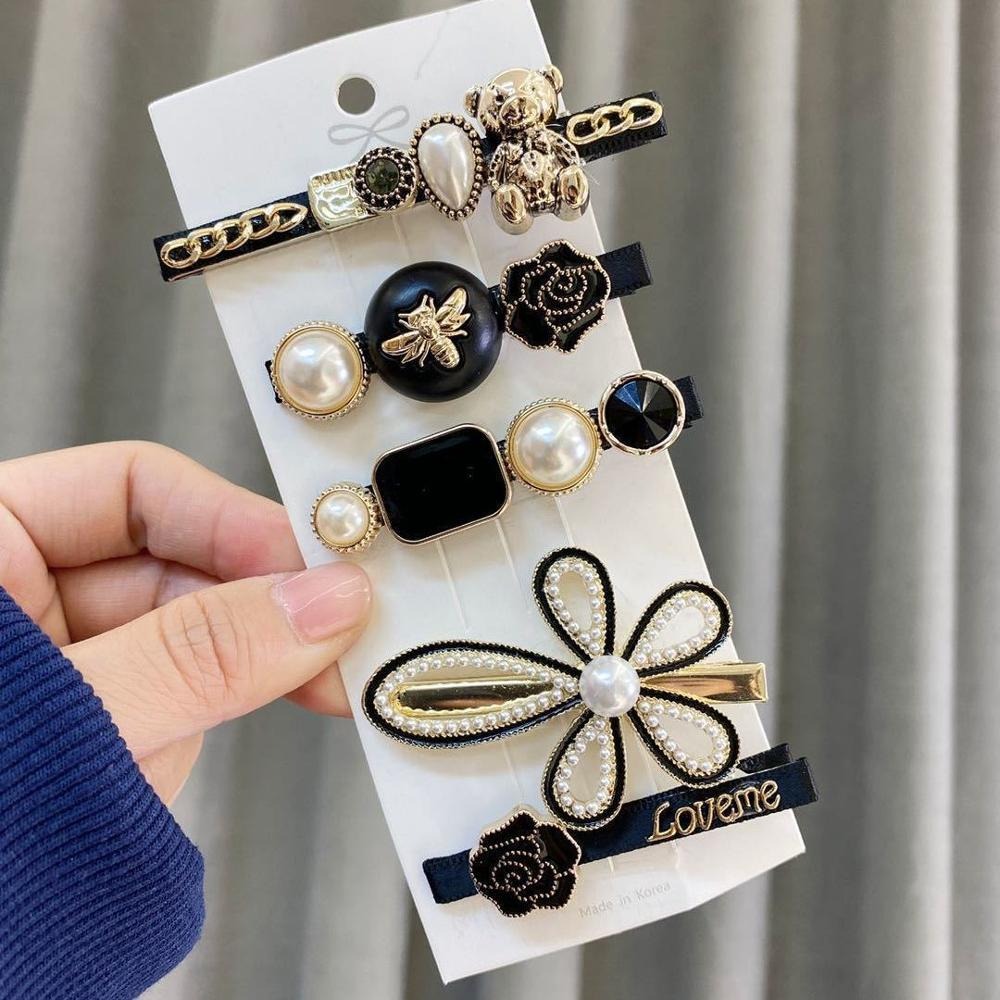 Lot Barrettes Noires et Dorées - Accessoire Cheveux Chic Femme