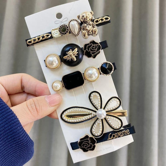 Lot Barrettes Noires et Dorées - Accessoire Cheveux Chic Femme