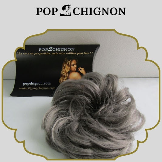 postiche chignon cheveux gris